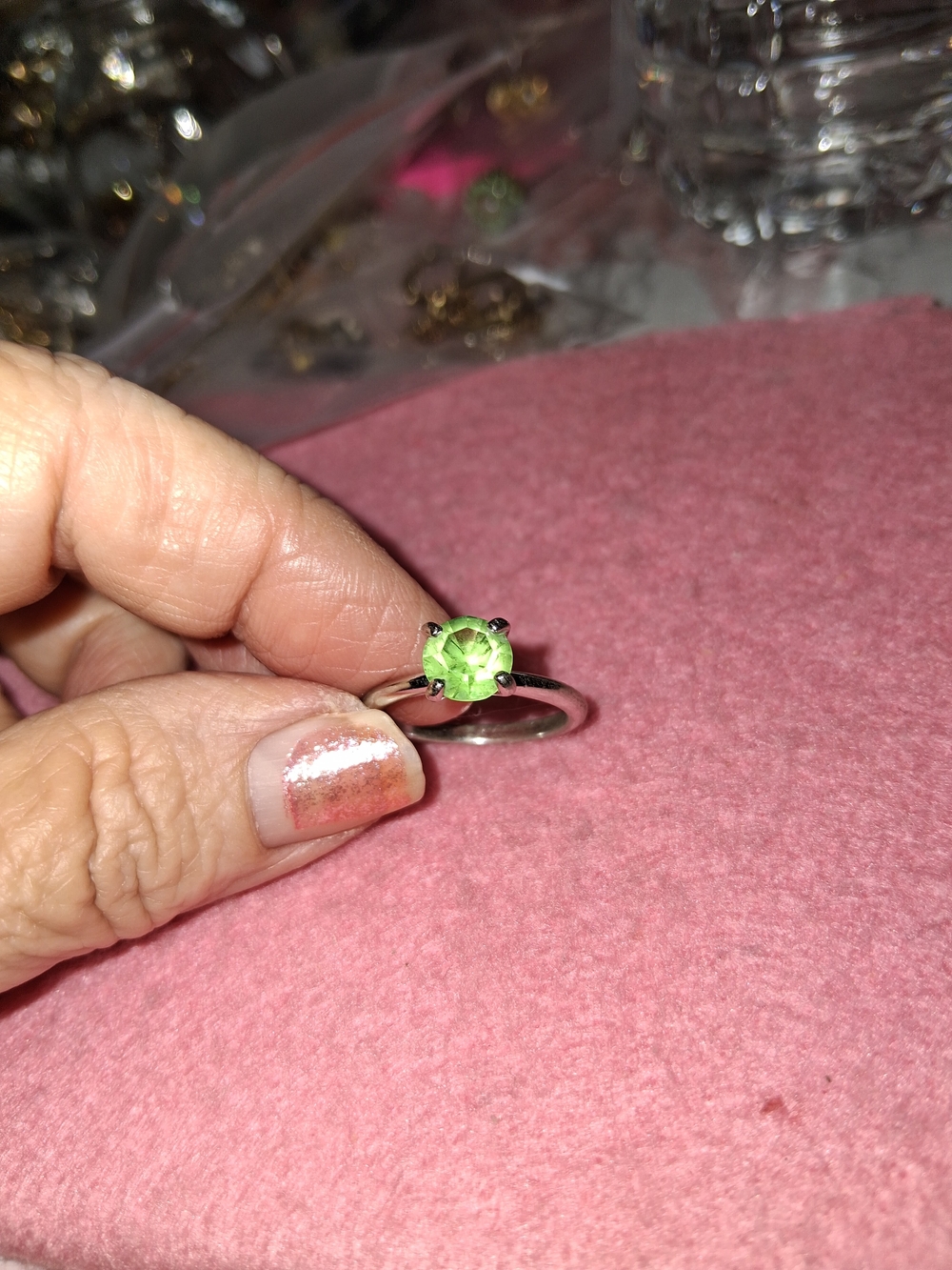 Source Unknown Silver Ring with Bright Green Gemstone